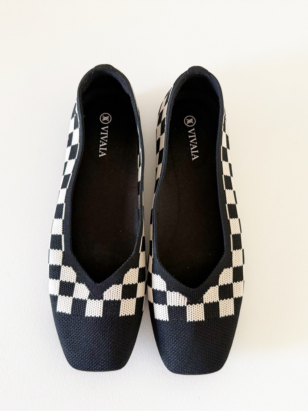 Vivaia Shoes Margot 2.0 Black & White Checker Knit Ballet Flats Chic Preppy 8 - Picture 6 of 15